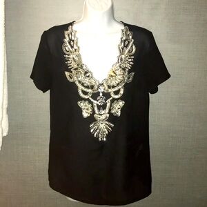 BPC Selection size 8 embellished silver embroidered top sheer